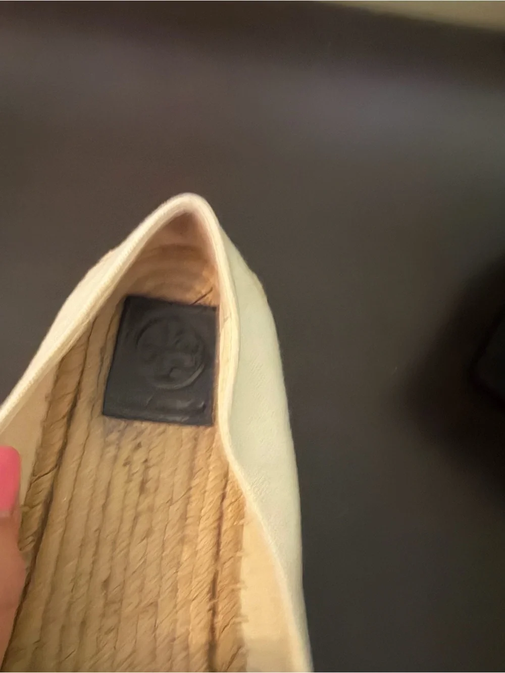 Tory Burch Cream Canvas Espadrilles with Navy & Tan Leather Trim